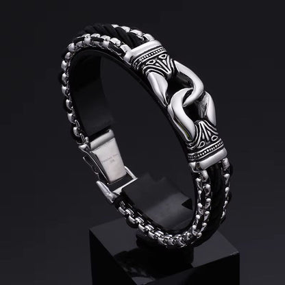 THE MEN THING Steel Bracelets TRIBAL LINK BRACELET - 17mm Pure Titanium Steel Bracelet, Silver Plated Antique Matt Finish Bracelet for Men & Boy (8inch)