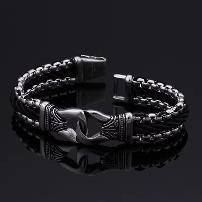 THE MEN THING Steel Bracelets TRIBAL LINK BRACELET - 17mm Pure Titanium Steel Bracelet, Silver Plated Antique Matt Finish Bracelet for Men & Boy (8inch)