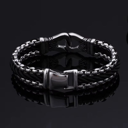 THE MEN THING Steel Bracelets TRIBAL LINK BRACELET - 17mm Pure Titanium Steel Bracelet, Silver Plated Antique Matt Finish Bracelet for Men & Boy (8inch)