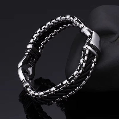 THE MEN THING Steel Bracelets TRIBAL LINK BRACELET - 17mm Pure Titanium Steel Bracelet, Silver Plated Antique Matt Finish Bracelet for Men & Boy (8inch)