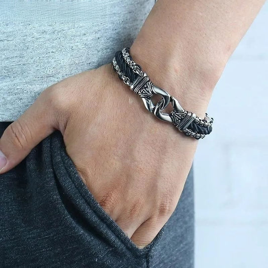 THE MEN THING Steel Bracelets TRIBAL LINK BRACELET - 17mm Pure Titanium Steel Bracelet, Silver Plated Antique Matt Finish Bracelet for Men & Boy (8inch)