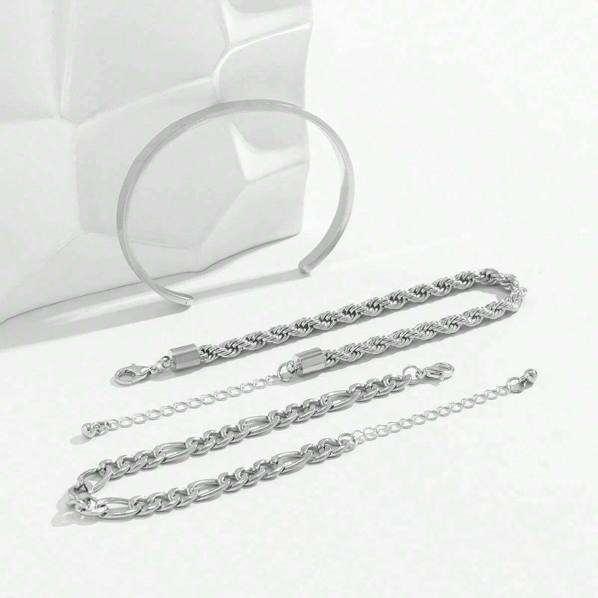 THE MEN THING Steel Bracelets TRIFECTA SILVER - 3 pcs Alloy Adjustable Bracelet for Men & Boys