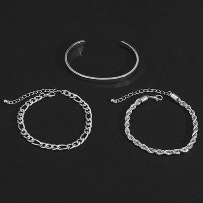 THE MEN THING Steel Bracelets TRIFECTA SILVER - 3 pcs Alloy Adjustable Bracelet for Men & Boys