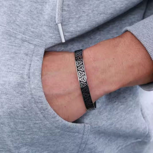 THE MEN THING Steel Bracelets TRIQUETRA ARC - Pure Stainless Steel Open Bangle Bracelet (Adjustable) for Men & Boys