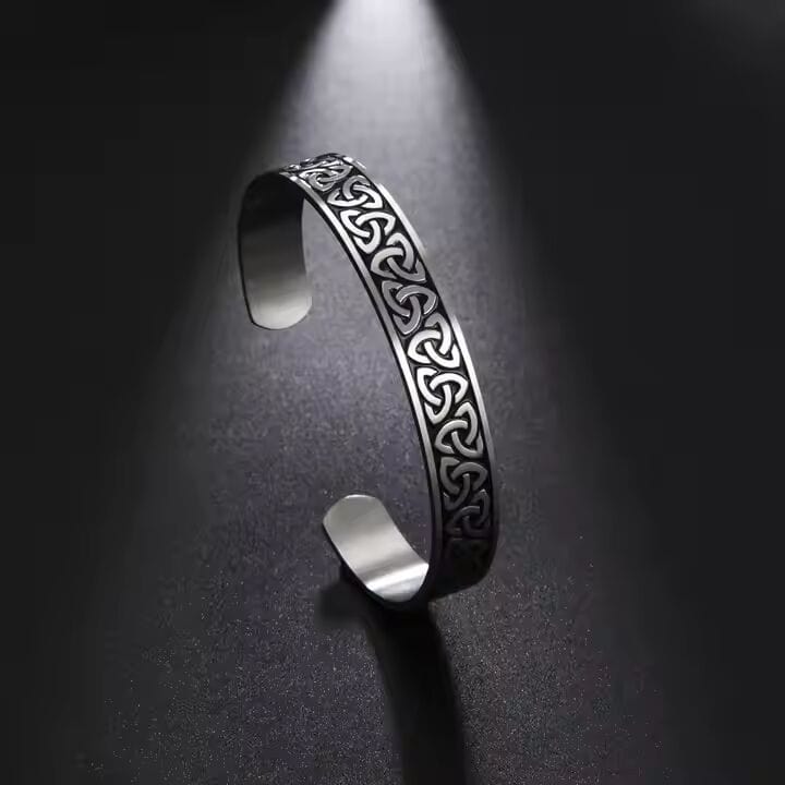 THE MEN THING Steel Bracelets TRIQUETRA ARC - Pure Stainless Steel Open Bangle Bracelet (Adjustable) for Men & Boys