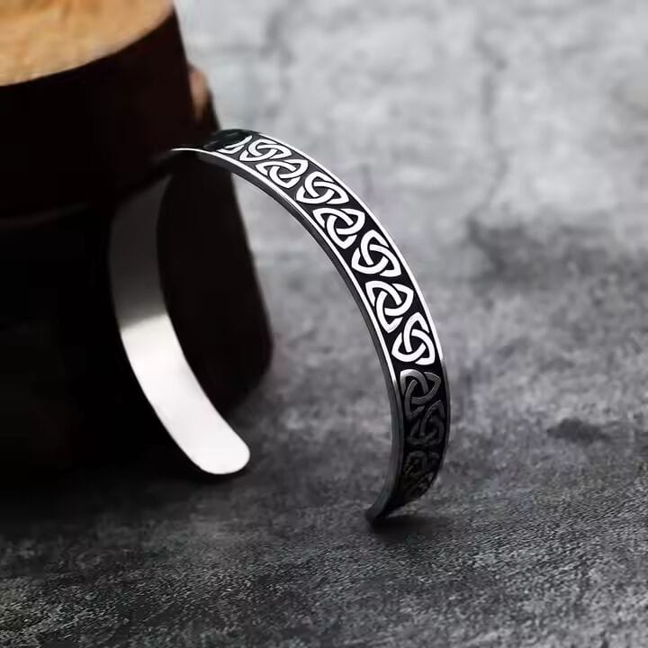 THE MEN THING Steel Bracelets TRIQUETRA ARC - Pure Stainless Steel Open Bangle Bracelet (Adjustable) for Men & Boys
