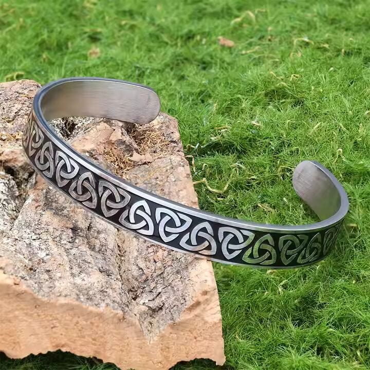 THE MEN THING Steel Bracelets TRIQUETRA ARC - Pure Stainless Steel Open Bangle Bracelet (Adjustable) for Men & Boys