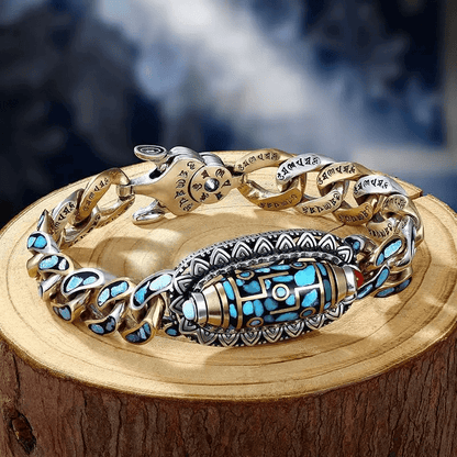 THE MEN THING Steel Bracelets TURQUOISE NINE-EYED DZI - 12mm Pure Copper Bracelet with Box Clasp for Men & Boys (8 inch)