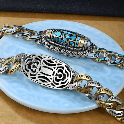 THE MEN THING Steel Bracelets TURQUOISE NINE-EYED DZI - 12mm Pure Copper Bracelet with Box Clasp for Men & Boys (8 inch)