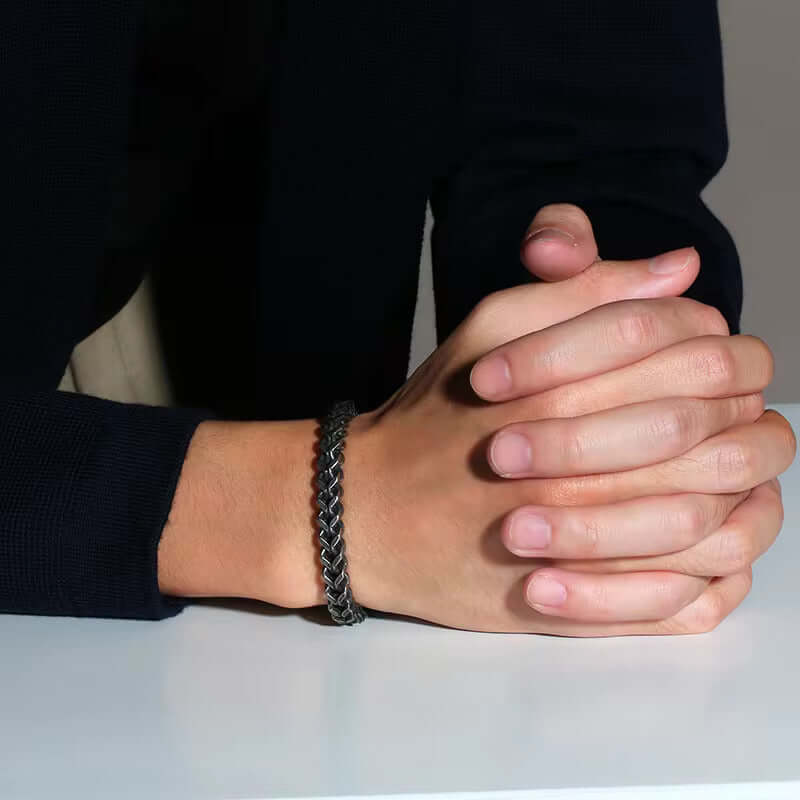 THE MEN THING Steel Bracelets TWIN TOUGH - 5mm Titanium Steel Black Bracelet for Men & Boys (8 inch)