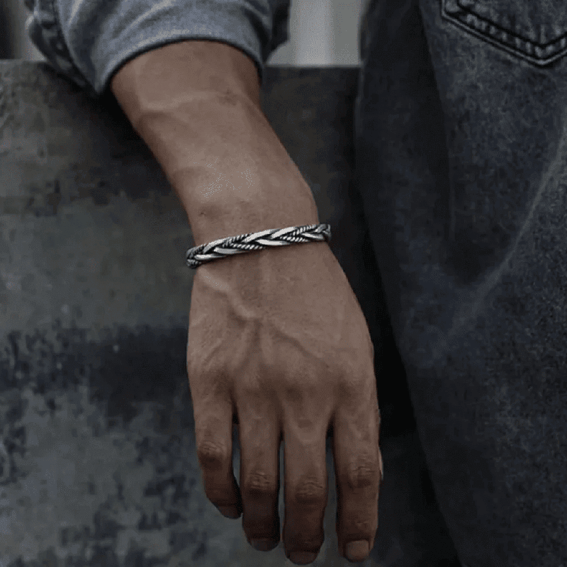 THE MEN THING Steel Bracelets TWISTED TEXTURE - Open Bangle  Bracelet (Adjustable) - Elegant look - 5mm copper for Men & Boys