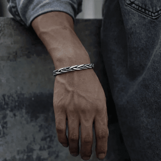 THE MEN THING Steel Bracelets TWISTED TEXTURE - Open Bangle  Bracelet (Adjustable) - Elegant look - 5mm copper for Men & Boys
