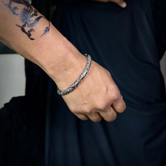 THE MEN THING Steel Bracelets TWO HEADED DRAGON - "7" mm Pure Alloy Silver Cuff Adjustable Bracelet for Men & Boy