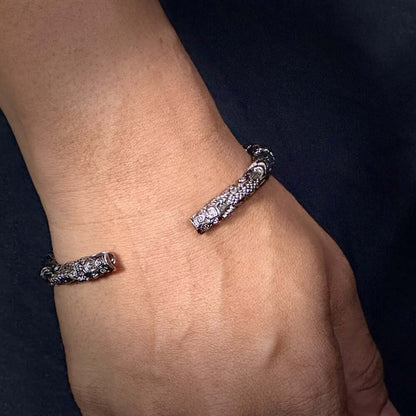 THE MEN THING Steel Bracelets TWO HEADED DRAGON - "7" mm Pure Alloy Silver Cuff Adjustable Bracelet for Men & Boy