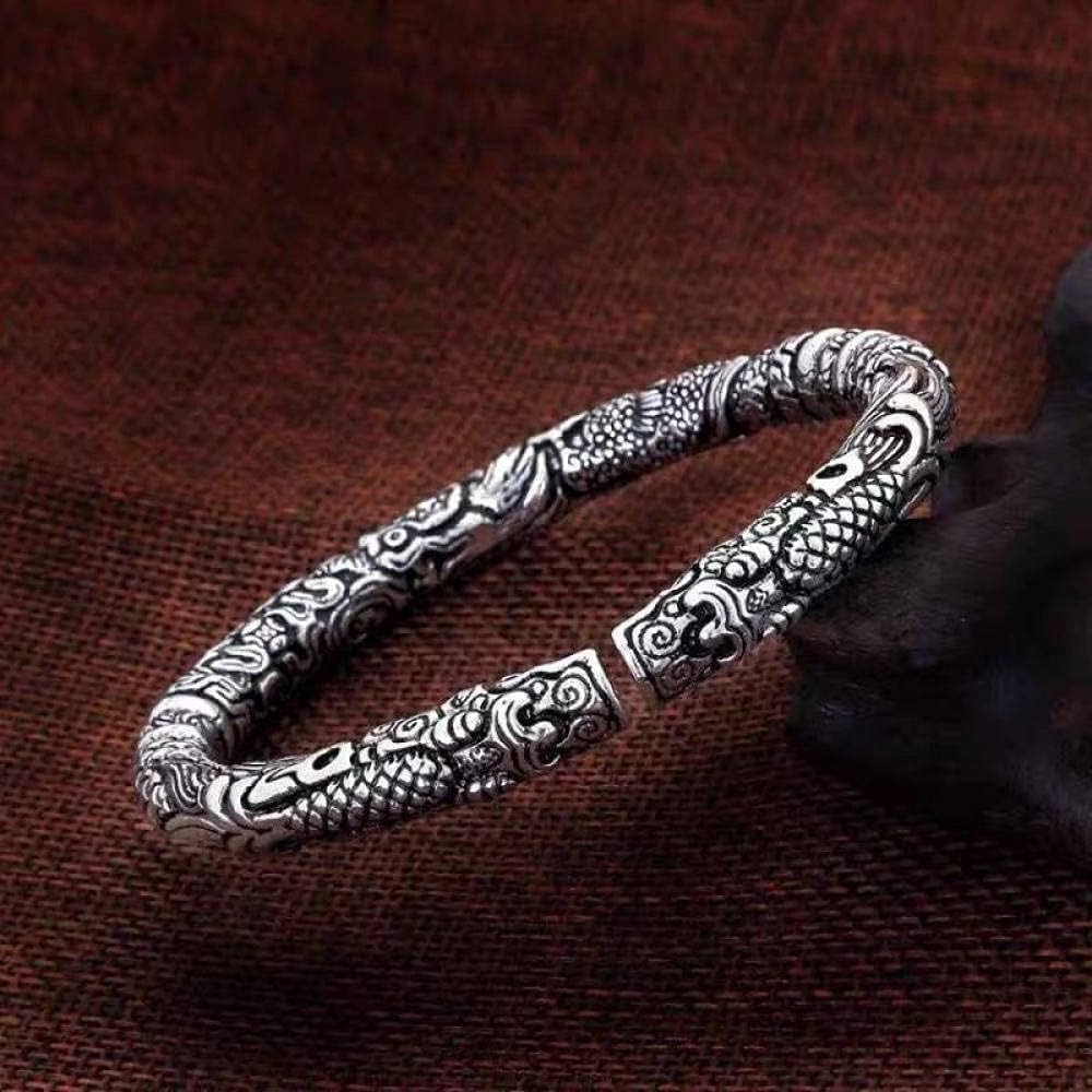 THE MEN THING Steel Bracelets TWO HEADED DRAGON - "7" mm Pure Alloy Silver Cuff Adjustable Bracelet for Men & Boy
