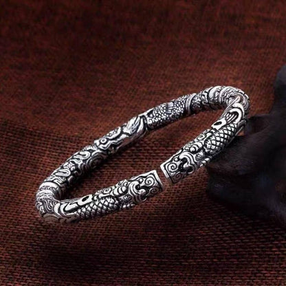 THE MEN THING Steel Bracelets TWO HEADED DRAGON - "7" mm Pure Alloy Silver Cuff Adjustable Bracelet for Men & Boy