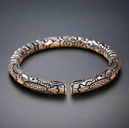 THE MEN THING Steel Bracelets TWO HEADED DRAGON - "7" mm Pure Alloy Silver Cuff Adjustable Bracelet for Men & Boy