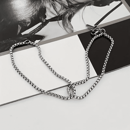 THE MEN THING Steel Bracelets VECTRO NEXUS -  Pure Stainless Steel Double Chain Cross Hollow Bracelet 8 inch with Lobster Claw Buckle for Men & Boy.