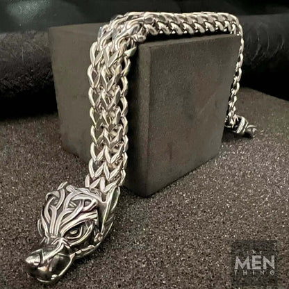 THE MEN THING Steel Bracelets VIKING WOLF HEAD -  12mm Pure Titanium Steel Bracelet, American trending Style -  Norse Bracelet for Men & Boys (8inch)