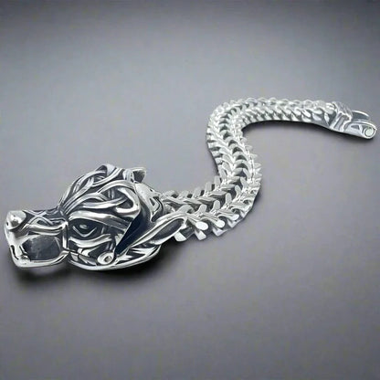 THE MEN THING Steel Bracelets VIKING WOLF HEAD -  12mm Pure Titanium Steel Bracelet, American trending Style -  Norse Bracelet for Men & Boys (8inch)