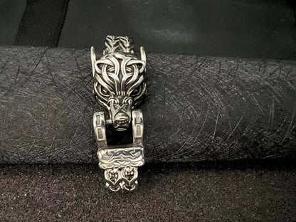 THE MEN THING Steel Bracelets VIKING WOLF HEAD -  12mm Pure Titanium Steel Bracelet, American trending Style -  Norse Bracelet for Men & Boys (8inch)