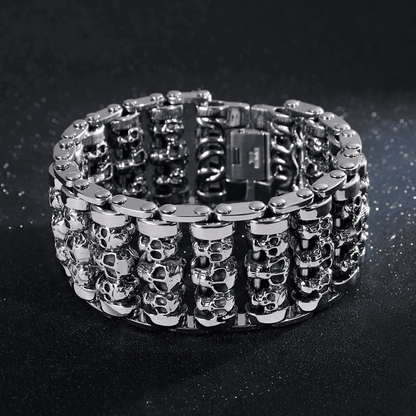 THE MEN THING Steel Bracelets WIDE SKULL - 32mm Pure Titanium Steel Bracelet, Heavy Biker Bracelet for Men & Boy (8inch)