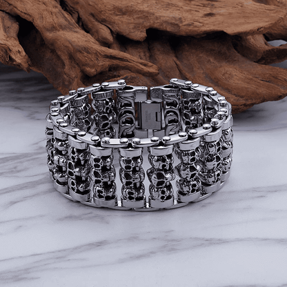 THE MEN THING Steel Bracelets WIDE SKULL - 32mm Pure Titanium Steel Bracelet, Heavy Biker Bracelet for Men & Boy (8inch)