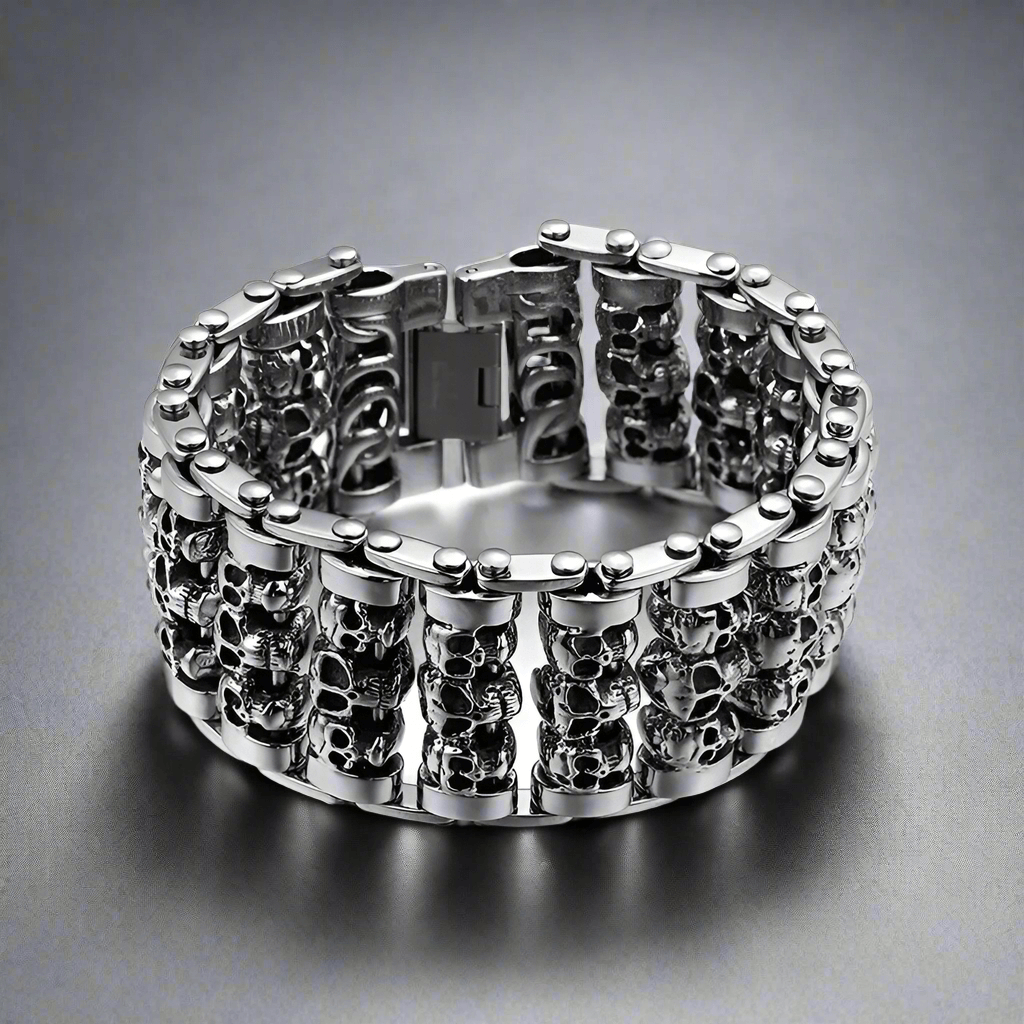 THE MEN THING Steel Bracelets WIDE SKULL - 32mm Pure Titanium Steel Bracelet, Heavy Biker Bracelet for Men & Boy (8inch)