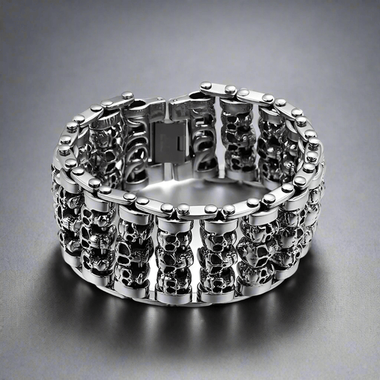 THE MEN THING Steel Bracelets WIDE SKULL - 32mm Pure Titanium Steel Bracelet, Heavy Biker Bracelet for Men & Boy (8inch)