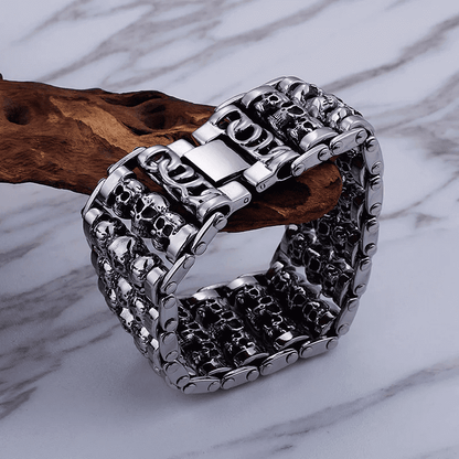 THE MEN THING Steel Bracelets WIDE SKULL - 32mm Pure Titanium Steel Bracelet, Heavy Biker Bracelet for Men & Boy (8inch)