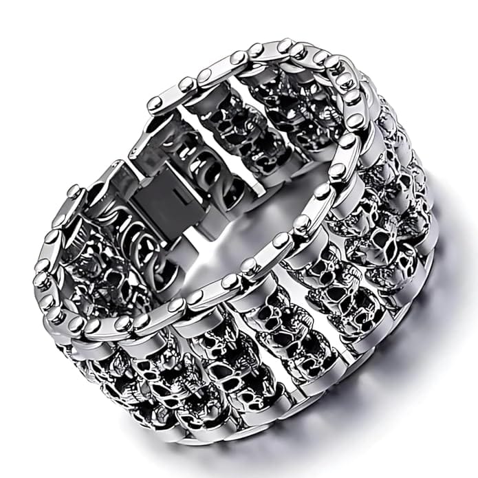 THE MEN THING Steel Bracelets WIDE SKULL - 32mm Pure Titanium Steel Bracelet, Heavy Biker Bracelet for Men & Boy (8inch)