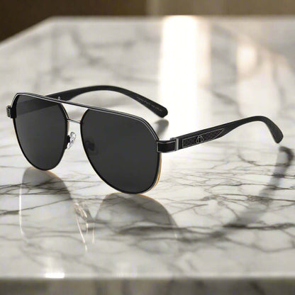 THE MEN THING Sunglasses 2105 DARK HEX -  Aviator  Style - HD Polarised Sunglasses for Men - UV400 Protection, Stainless Steel Frame