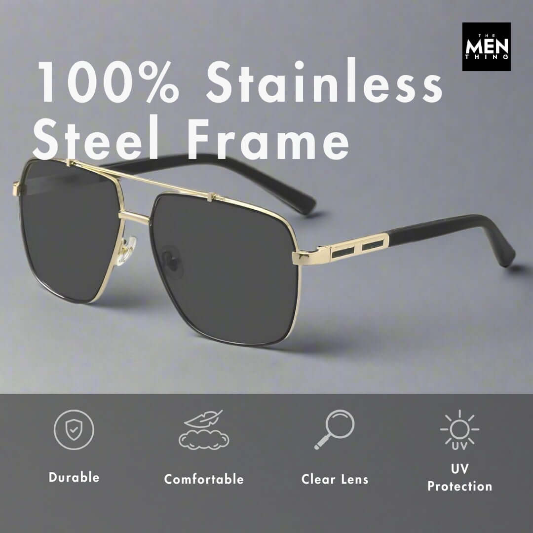 THE MEN THING Sunglasses 2109 SHADOW LUXE -  Double Bridge Aviator Style - HD Polarised Sunglasses for Men - UV400 Protection, Stainless Steel Frame