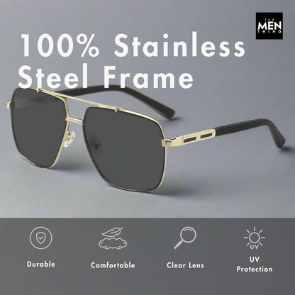 THE MEN THING Sunglasses 2109 SHADOW LUXE -  Double Bridge Aviator Style - HD Polarised Sunglasses for Men - UV400 Protection, Stainless Steel Frame