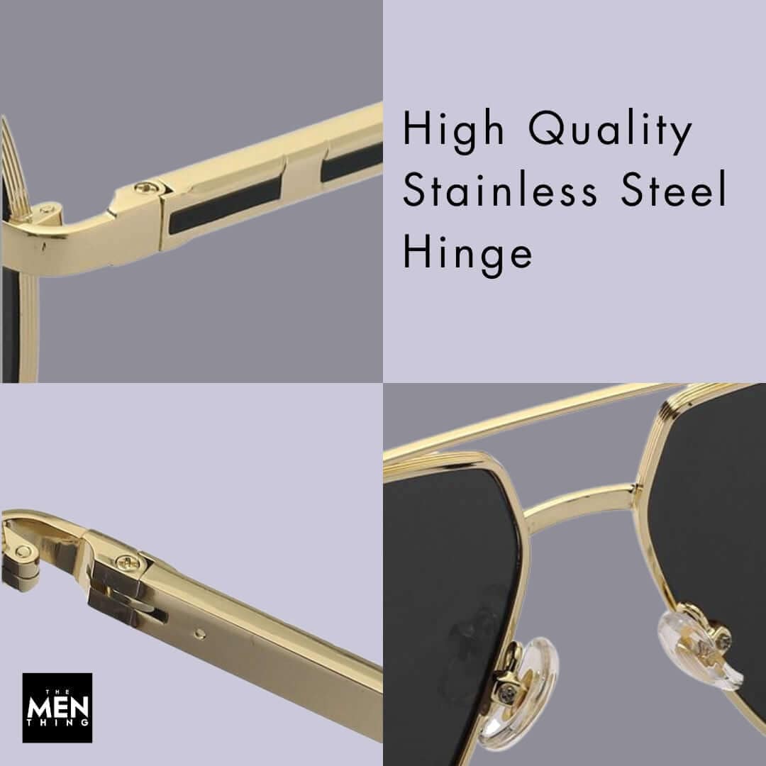 THE MEN THING Sunglasses 2109 SHADOW LUXE -  Double Bridge Aviator Style - HD Polarised Sunglasses for Men - UV400 Protection, Stainless Steel Frame