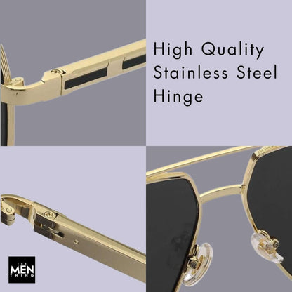THE MEN THING Sunglasses 2109 SHADOW LUXE -  Double Bridge Aviator Style - HD Polarised Sunglasses for Men - UV400 Protection, Stainless Steel Frame