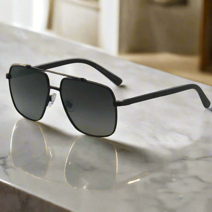 THE MEN THING Sunglasses 2109 SHADOW LUXE -  Double Bridge Aviator Style - HD Polarised Sunglasses for Men - UV400 Protection, Stainless Steel Frame