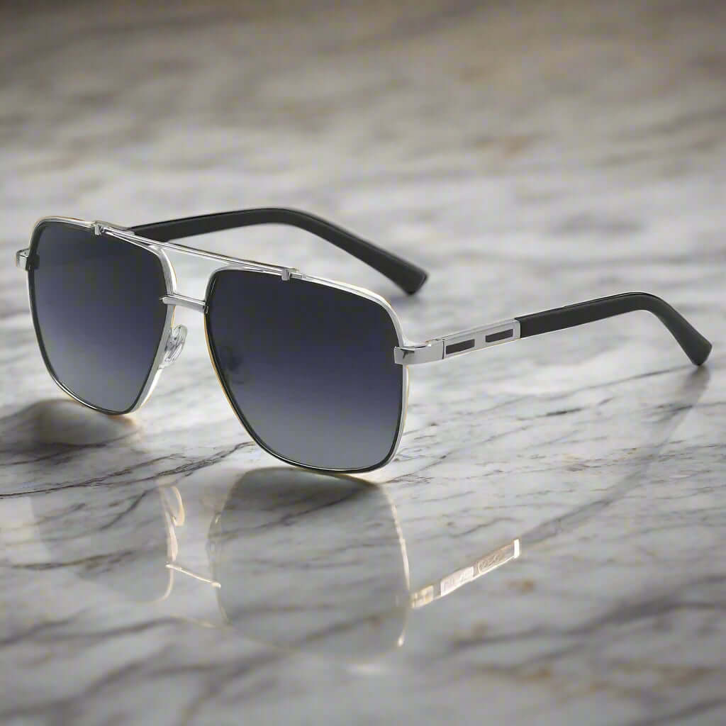 THE MEN THING Sunglasses 2109 SHADOW LUXE -  Double Bridge Aviator Style - HD Polarised Sunglasses for Men - UV400 Protection, Stainless Steel Frame