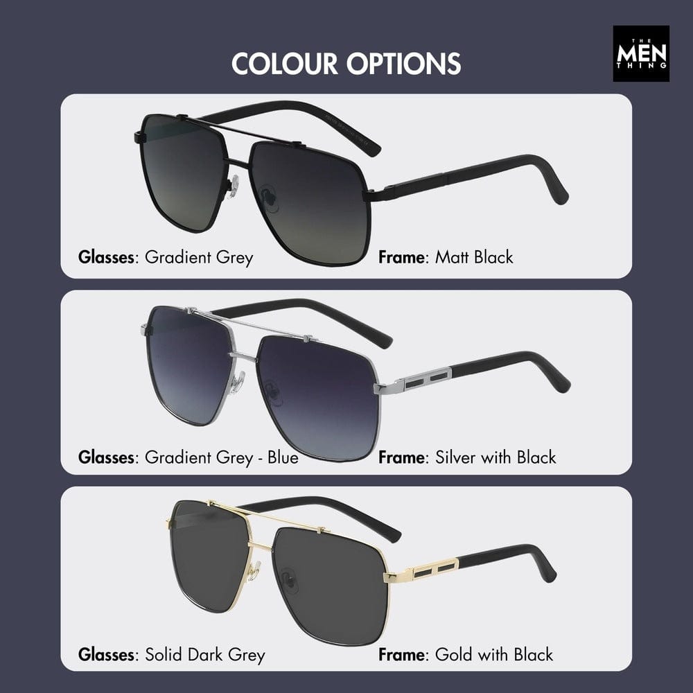 THE MEN THING Sunglasses 2109 SHADOW LUXE -  Double Bridge Aviator Style - HD Polarised Sunglasses for Men - UV400 Protection, Stainless Steel Frame