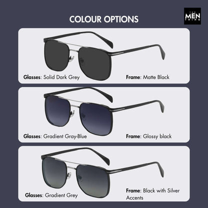 THE MEN THING Sunglasses 2110 MIDNIGHT EDGE  -  Square Aviator Style - HD Polarised Sunglasses for Men - UV400 Protection, Stainless Steel Frame
