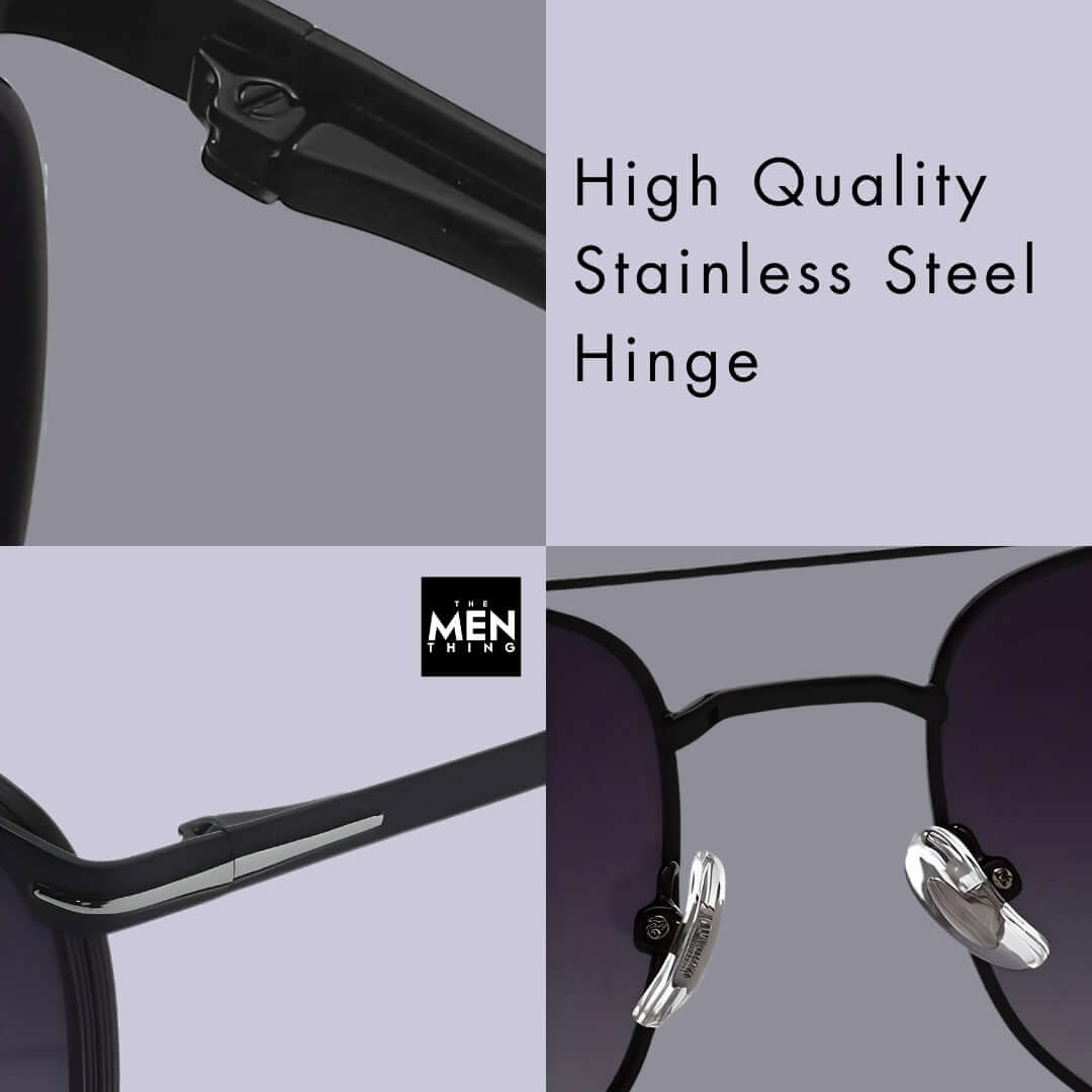 THE MEN THING Sunglasses 2110 MIDNIGHT EDGE  -  Square Aviator Style - HD Polarised Sunglasses for Men - UV400 Protection, Stainless Steel Frame