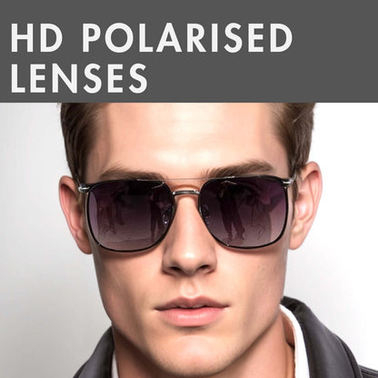 THE MEN THING Sunglasses 2110 MIDNIGHT EDGE  -  Square Aviator Style - HD Polarised Sunglasses for Men - UV400 Protection, Stainless Steel Frame