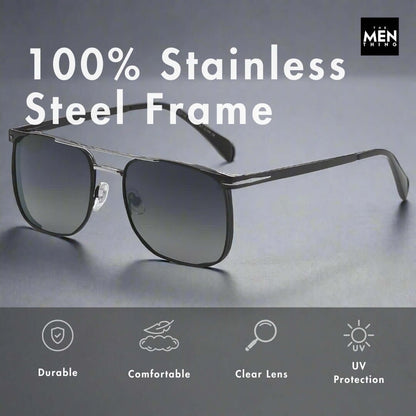 THE MEN THING Sunglasses 2110 MIDNIGHT EDGE  -  Square Aviator Style - HD Polarised Sunglasses for Men - UV400 Protection, Stainless Steel Frame