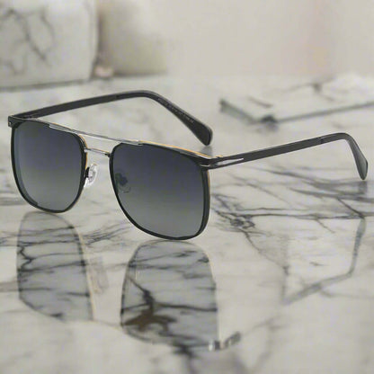 THE MEN THING Sunglasses 2110 MIDNIGHT EDGE  -  Square Aviator Style - HD Polarised Sunglasses for Men - UV400 Protection, Stainless Steel Frame