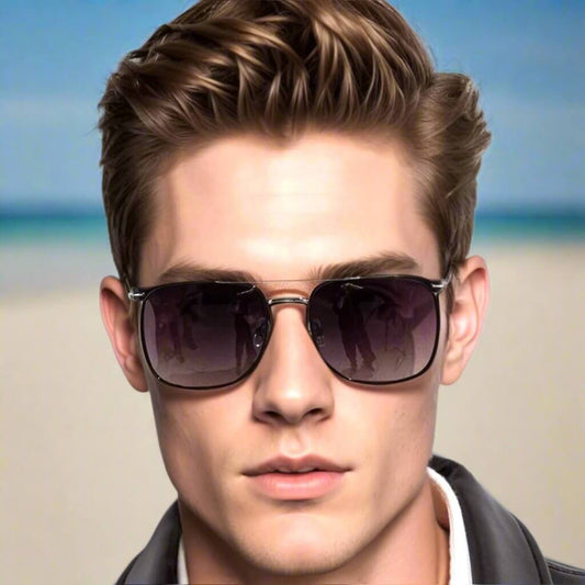 THE MEN THING Sunglasses 2110 MIDNIGHT EDGE  -  Square Aviator Style - HD Polarised Sunglasses for Men - UV400 Protection, Stainless Steel Frame