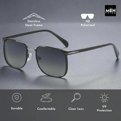 THE MEN THING Sunglasses 2110 MIDNIGHT EDGE  -  Square Aviator Style - HD Polarised Sunglasses for Men - UV400 Protection, Stainless Steel Frame