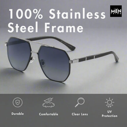 THE MEN THING Sunglasses 2114 STELLAR ANGLES -  Geometric Aviator Style - HD Polarised Sunglasses for Men - UV400 Protection, Stainless Steel Frame