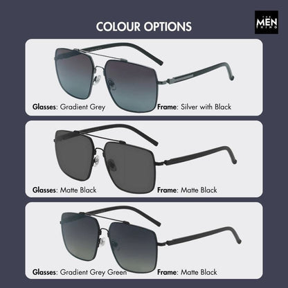 THE MEN THING Sunglasses 2121 SKYLINE LUXE -  Classic Square Aviator Style - HD Polarised Sunglasses for Men - UV400 Protection, Stainless Steel Frame
