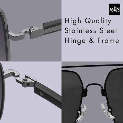 THE MEN THING Sunglasses 2121 SKYLINE LUXE -  Classic Square Aviator Style - HD Polarised Sunglasses for Men - UV400 Protection, Stainless Steel Frame