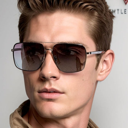 THE MEN THING Sunglasses 2121 SKYLINE LUXE -  Classic Square Aviator Style - HD Polarised Sunglasses for Men - UV400 Protection, Stainless Steel Frame